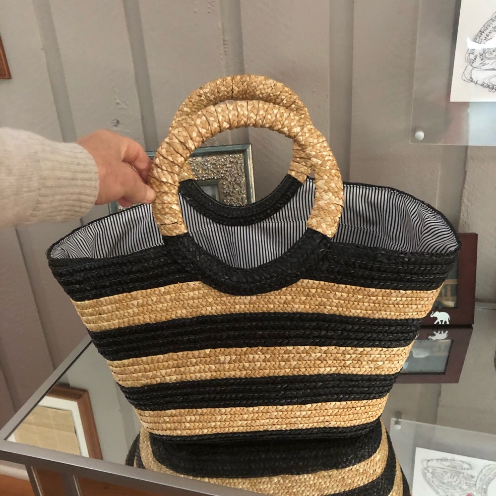 White House Black Market striped straw tote